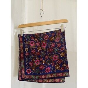 Polyester Vintage Paisley Blue Floral Square Handkerchief Head Scarf 26 X 26